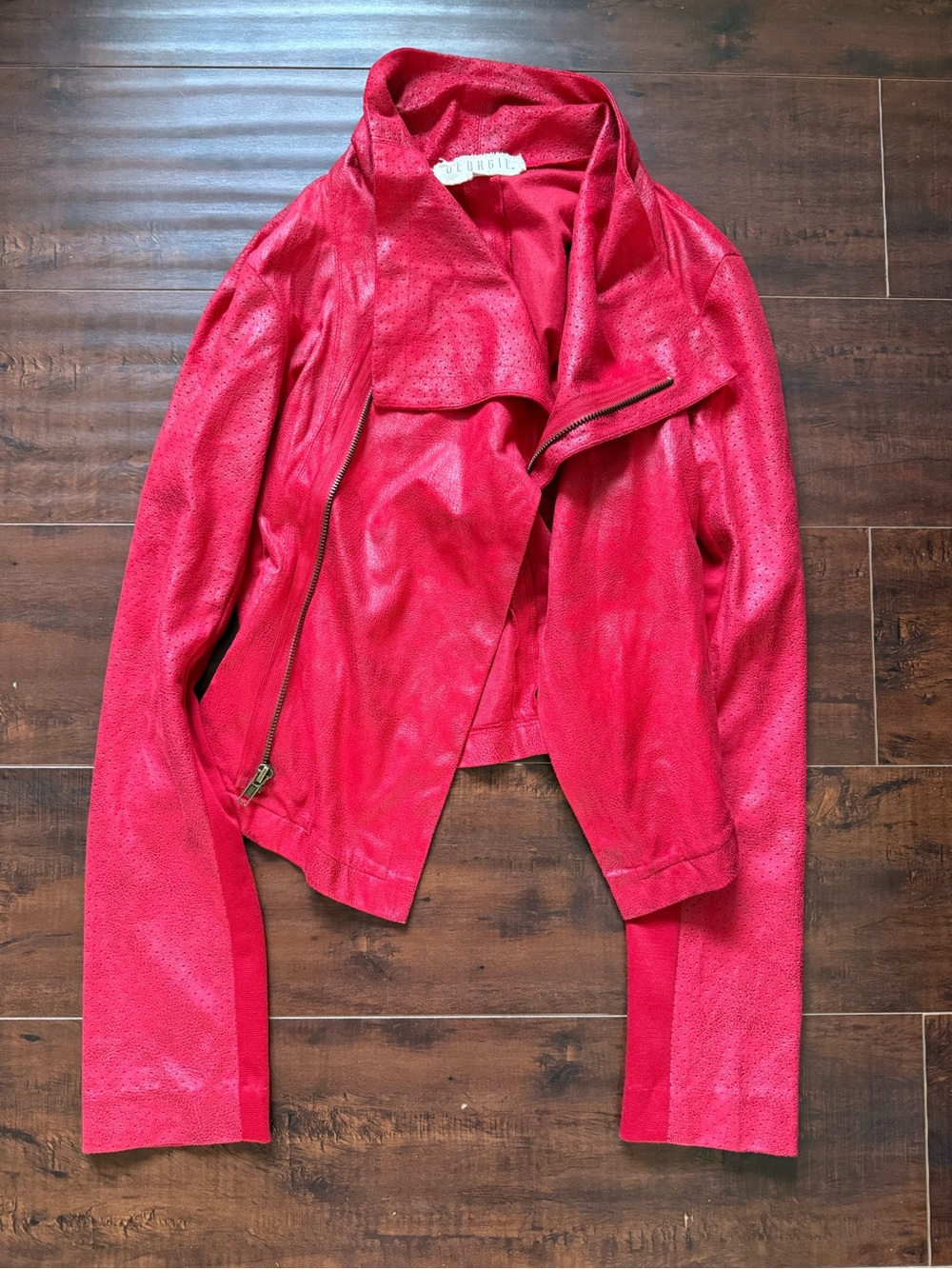 Georgie Red Perforated Suede Moto Jacket
